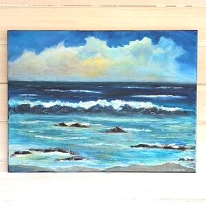 New Ocean Waves And Rocks Painting Original Acrylic Artwork Artist Signed Canvas